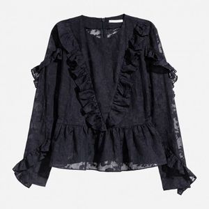 H&M Blue Peplum Ruffled Long Sleeves Top Shirt Size Small